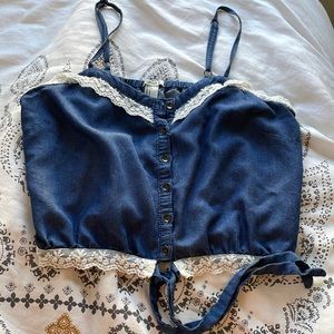 Forever 21 Jean Crop top with Lace Trim